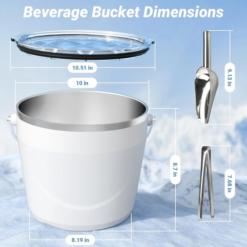Luxfuel 7.5L Beverage & Ice Bucket with Lid, Stainless Steel, Includes Scoop & Tongs, Holds 6 Beer Bottles or 3 Wine Bottles, Keeps Drinks Cold for Hours, Easy Carry Handle for Parties & Outdoor - Image 3